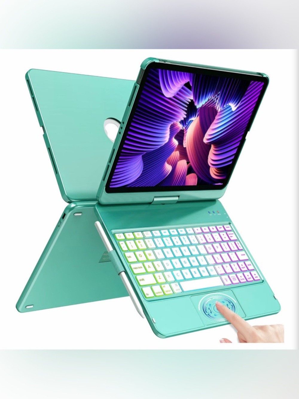 Turquoise Bluetooth Tablet Keyboard Case with RGB Backlight 11in Pro